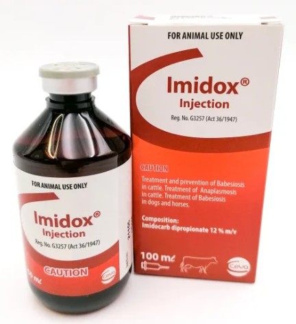 lmidox cures redwater (Babesiosis) and tick-borne gallsickness (Anaplasmosis) in cattle. It can be used in cattle for the prevention of Asiatic redwater for up to 4 weeks and Afr ican redwater for up to 8 weeks.  lmidox® is also indicated for the treat