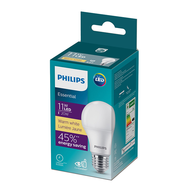 The PHILIPS ESS LEDBULB 11W E27 3000K 230V1PF/12AFMM is an energy efficient lighting solution designed for domestic and general purpose use. With a classic E27 screw base, this 11 watt LED bulb delivers a soft, warm white light at 3000K, creating a comfort