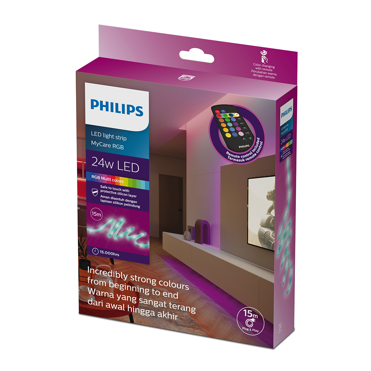The Philips MyCare Lightstrip 15M RGB 24V GM is a flexible, colour changing LED strip designed to enhance indoor spaces with dynamic lighting effects. Whether used for ambience, accent lighting, or creative decor, it offers versatility and style in a simpl