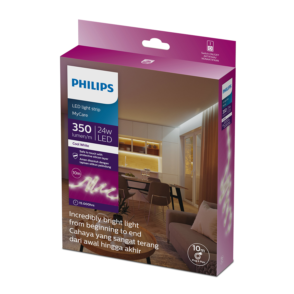 The Philips MyCare Lightstrip 10M NW 24V GM is a flexible, colour changing LED strip designed to enhance indoor spaces with dynamic lighting effects. Whether used for ambience, accent lighting, or creative decor, it offers versatility and style in a simple