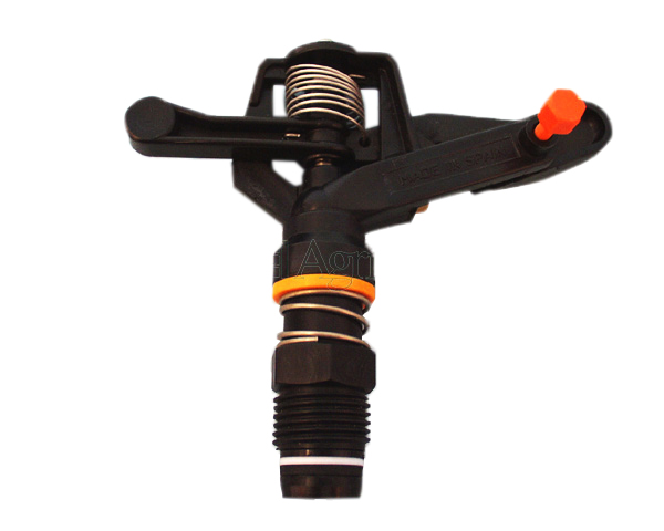 Quality sprinkler made of Delrin plastic imported from Spain. Full circle sprinkler. 15mm male thread. Stainless steel spring. Deflector screw.
