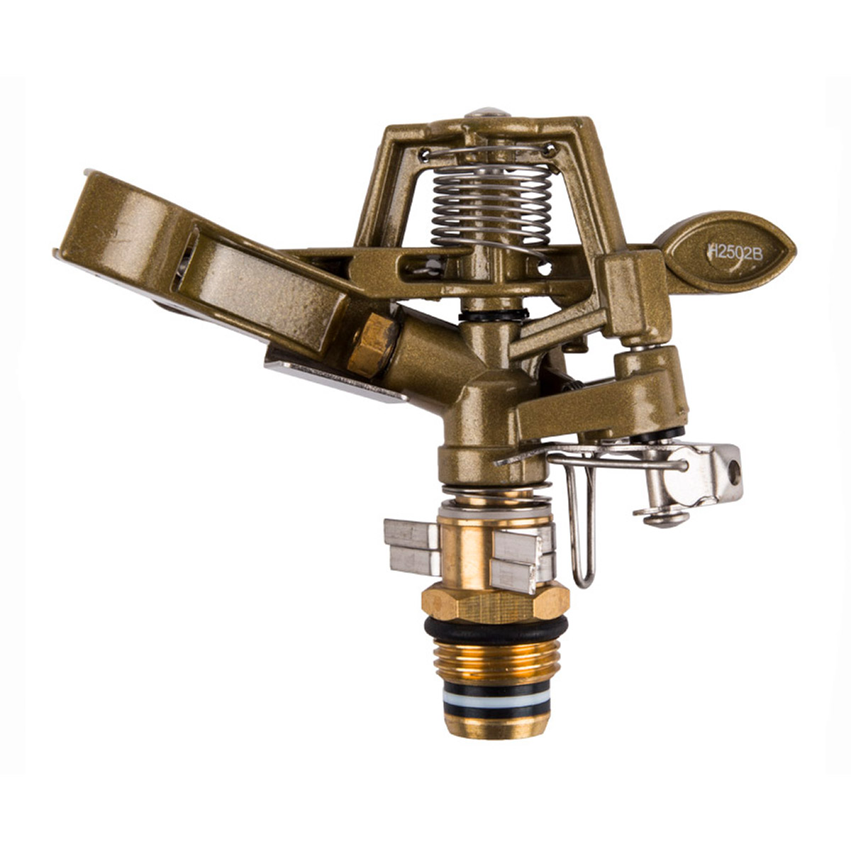 Quality sprinkler made of solid brass, imported from Spain. Features: 15mm Male thread. Adjustable or full circle sprinkler. Stainless steel spring. Range nozzle 3.75mm as standard, watering distance 12m at 2bar.