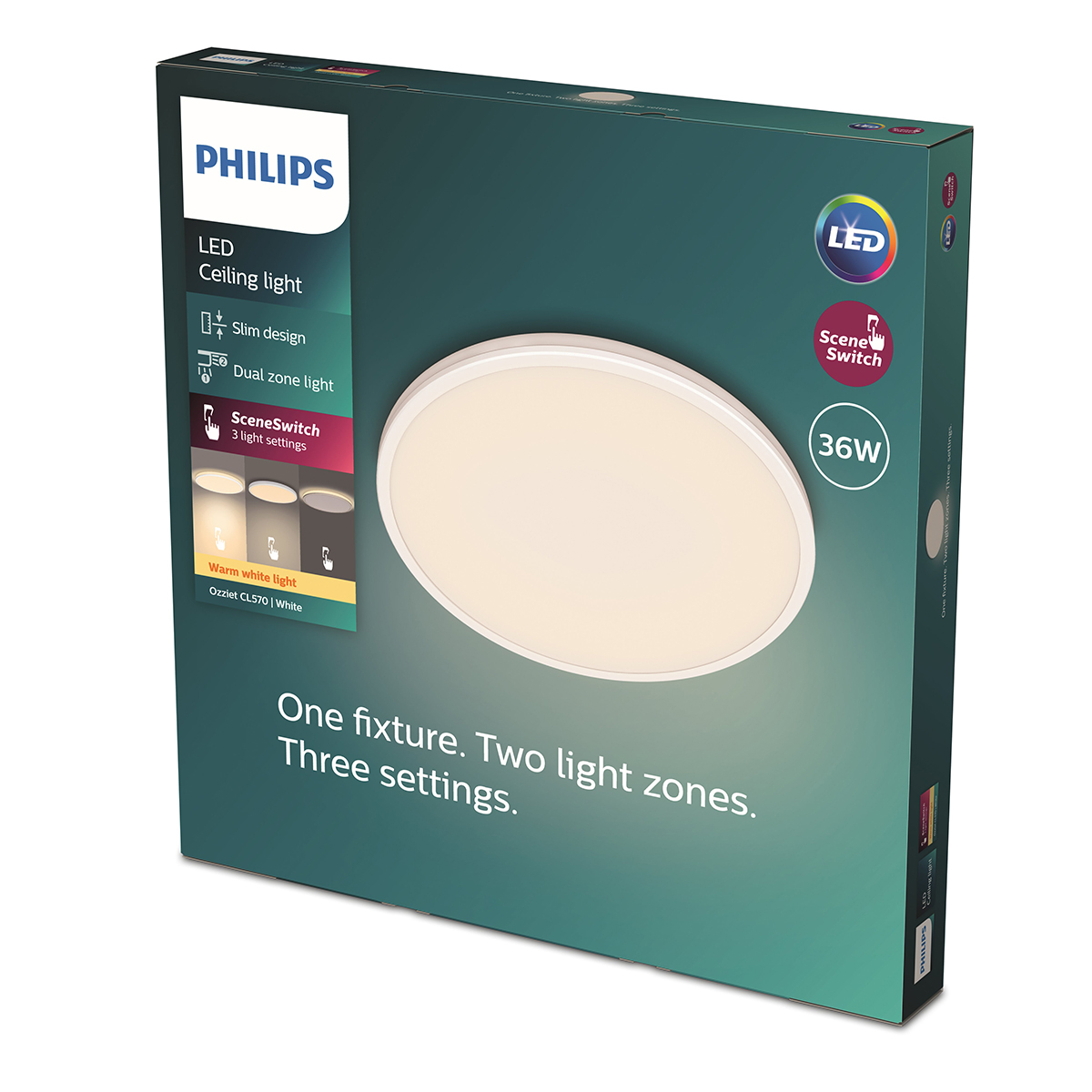 The Philips Ozziet CL570 SS RD 36W 2700K W HV 06 is a high performance round ceiling light designed to combine powerful illumination with warm ambience. Its sleek, low profile design and 36W integrated LED module make it a great choice for open plan areas