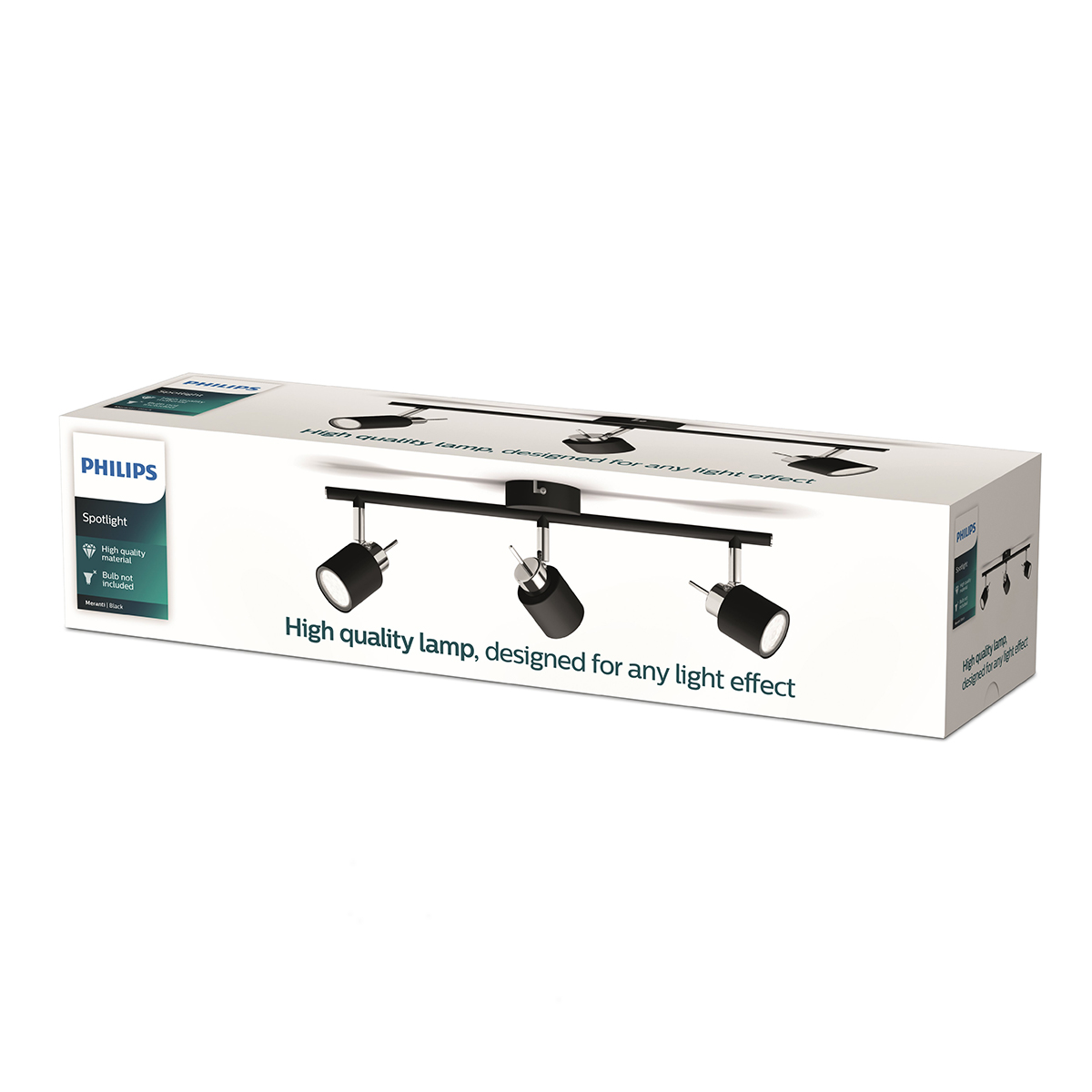 The Philips Miranti Bar/Tube black 3X35W 230V is a modern and versatile spotlight fitting designed for directional lighting in residential or commercial spaces. It accommodates two GU10 lamps (up to 35W each) and allows precise aiming for accent or task li