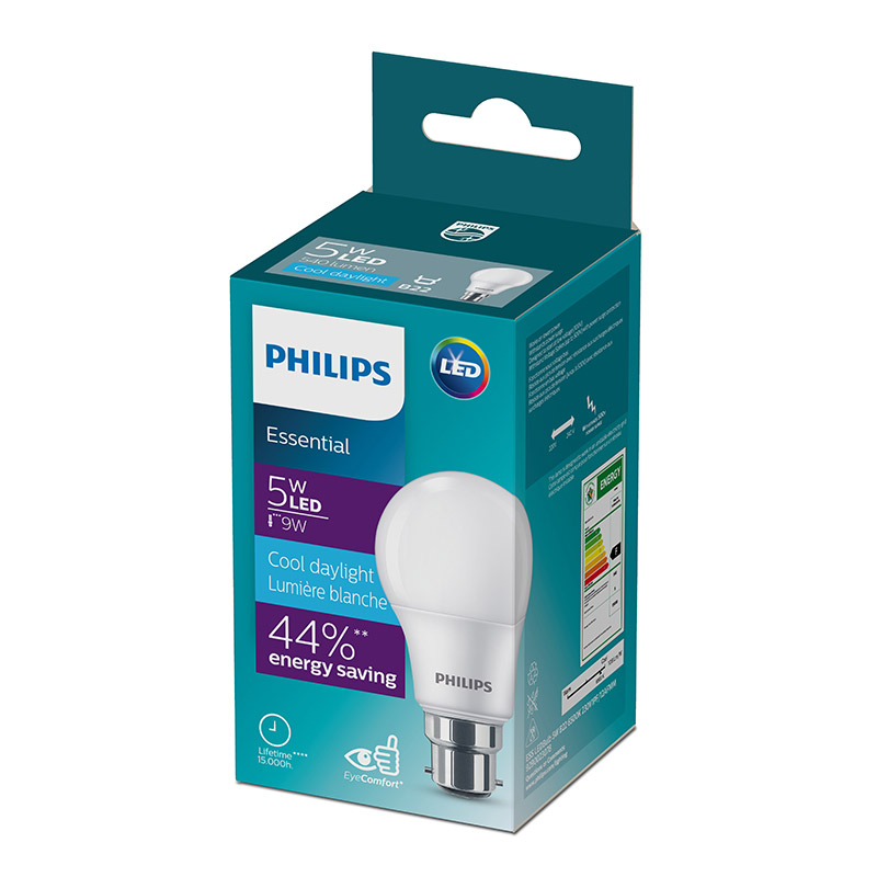 The PHILIPS ESS LEDBULB 5W B22 6500K 230V1PF/12AFMM is a compact and efficient LED lighting option, well suited for daily household or commercial use. Fitted with a B22 bayonet base, this 5 watt LED bulb emits a cool daylight (6500K), offering both comfort