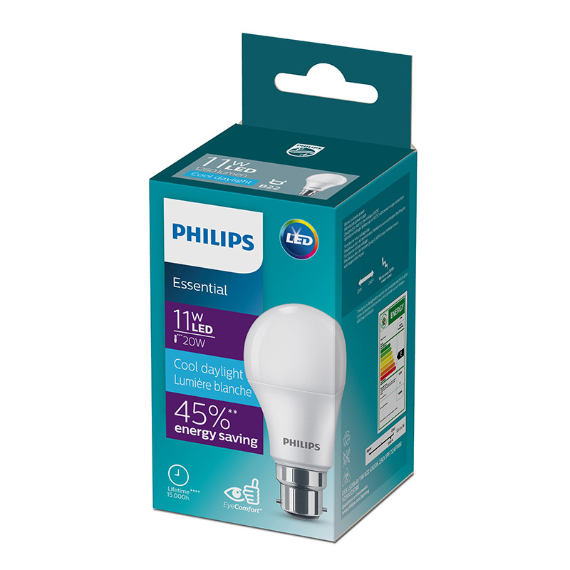 The PHILIPS ESS LEDBULB 11W B22 6500K 230V1PF/12AFMM is a compact and efficient LED lighting option, well suited for daily household or commercial use. Fitted with a B22 bayonet base, this 11 watt LED bulb emits a cool daylight light (6500K), offering both