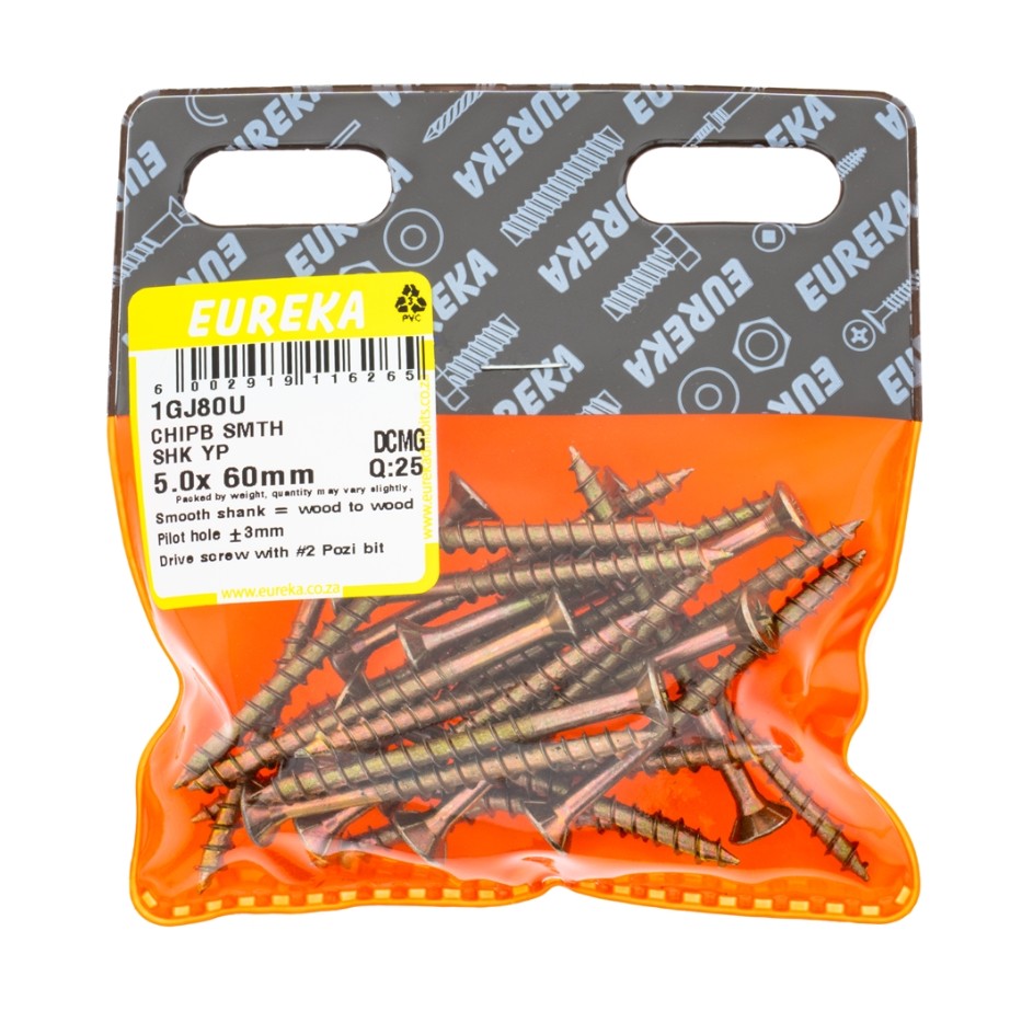 Chipboard Screws are ideal for chipboard and softer types of wood.The smooth shank part of the screw allows it to spin in the top piece of wood and at the same time pull the bottom piece tightly against the top piece, thus leaving no gap between the two.The smooth shank prevents the screw head from pulling into the top piece of wood while it is driven into the bottom piece.These screws feature Pozi drive heads.They are yellow passivated and have great weather resistance.