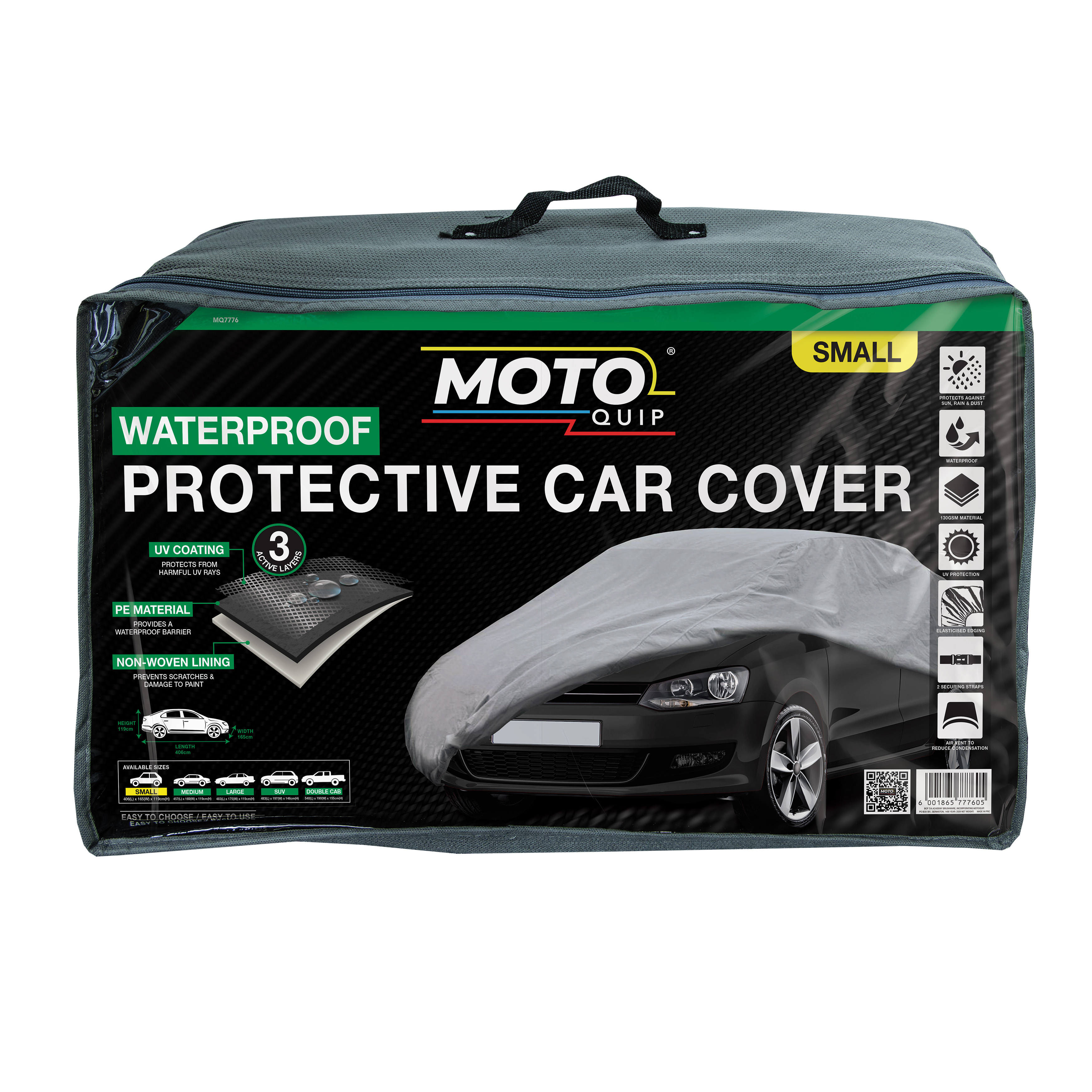 Waterproof cover sized 406 x 165, designed to fit vehicles ranging from 3.9 meters up to 4.1 meters in length.