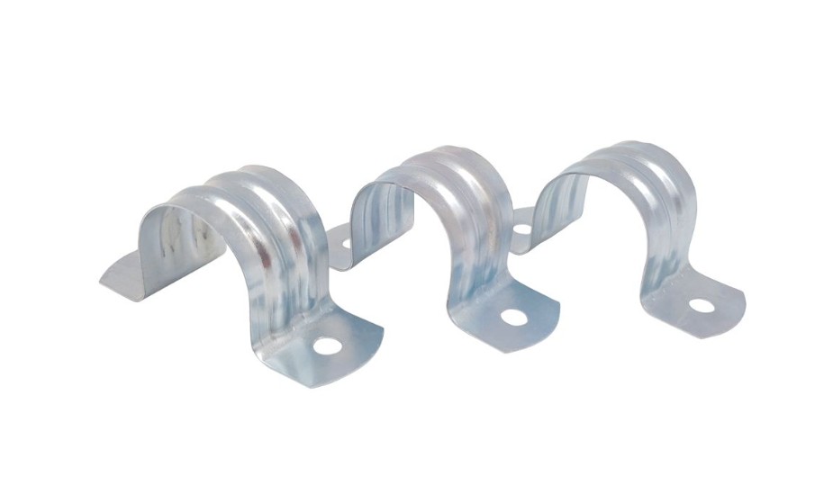 This half saddle is made from galvanized steel and measures 25 mm, providing a durable and corrosion-resistant solution for securing pipes or cables.