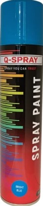 A Q-Spray Paint Bright Blue 300ml is a vibrant, high-quality aerosol paint designed for various surfaces. This fast-drying spray paint offers excellent coverage and a glossy finish, making it ideal for both indoor and outdoor applications. Whether you're working on DIY projects, automotive touch-ups, or decorative items, this bright blue paint provides a durable and eye-catching result.