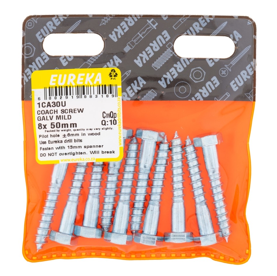 Coach screws, also known as lag screws, are heavy-duty fasteners designed for securing large, heavy objects to wood or masonry.They feature a hexagonal head for easy turning with a wrench or socket, and a thick, coarse threaded shank for strong holding power.Made from high-quality steel and galvanized for corrosion resistance, coach screws are ideal for outdoor applications such as fastening timber beams, posts, and heavy-duty hardware.