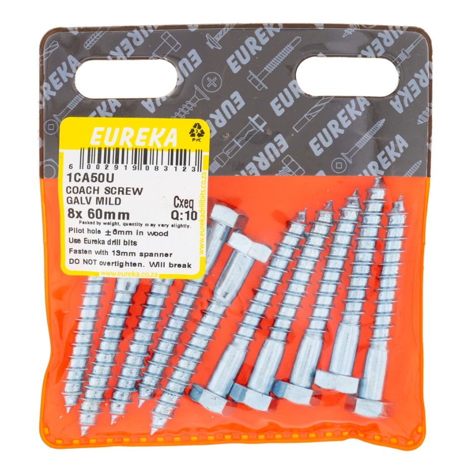 Coach screws, also known as lag screws, are heavy-duty fasteners designed for securing large, heavy objects to wood or masonry.They feature a hexagonal head for easy turning with a wrench or socket, and a thick, coarse threaded shank for strong holding power.Made from high-quality steel and galvanized for corrosion resistance, coach screws are ideal for outdoor applications such as fastening timber beams, posts, and heavy-duty hardware.