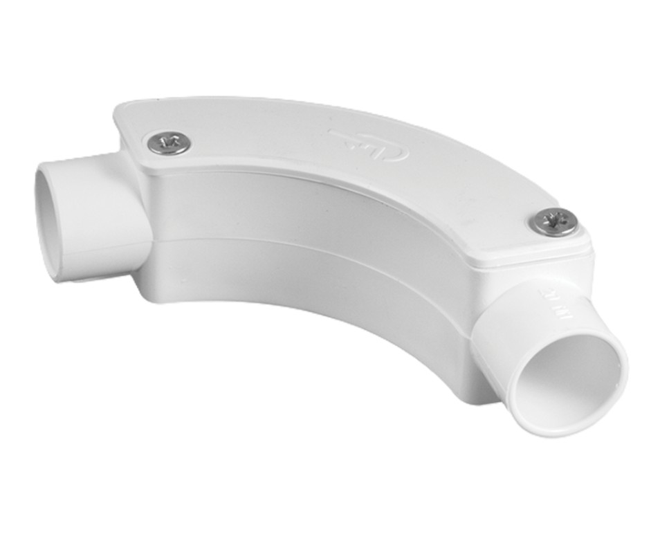 The 20 mm inspection bend provides smooth directional changes in conduit runs and features a removable cover for easy inspection, maintenance, and wire pulling. Made from durable, high-quality PVC, it is resistant to corrosion, impact, and environmental wear, making it ideal for residential, commercial, and light-industrial electrical systems.