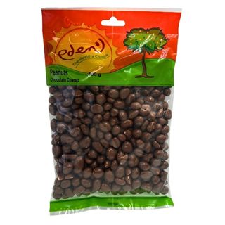 Peanuts Chocolate Coated 500g Eden. Allergens: Packed in a factory that processes tree nuts and peanuts and may contain traces of eggs and gluten.