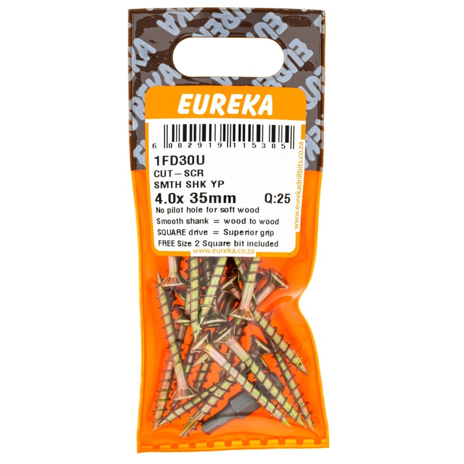 Cut screw smooth shank screws are designed with a wood-cutting point (T17), allowing them to cut directly into wood without the need for pilot holes in softwood.For screws sized 3mm to 4mm, no pilot hole is necessary.These screws are compatible with correctly sized square bits that fit snugly into the screw drive, ensuring:Minimal strippingOne-handed operationIncreased gripQuicker job completion.&nbsp;Additionally, all screws are coated in Class 3 yellow passivation, providing excellent rust resistance.