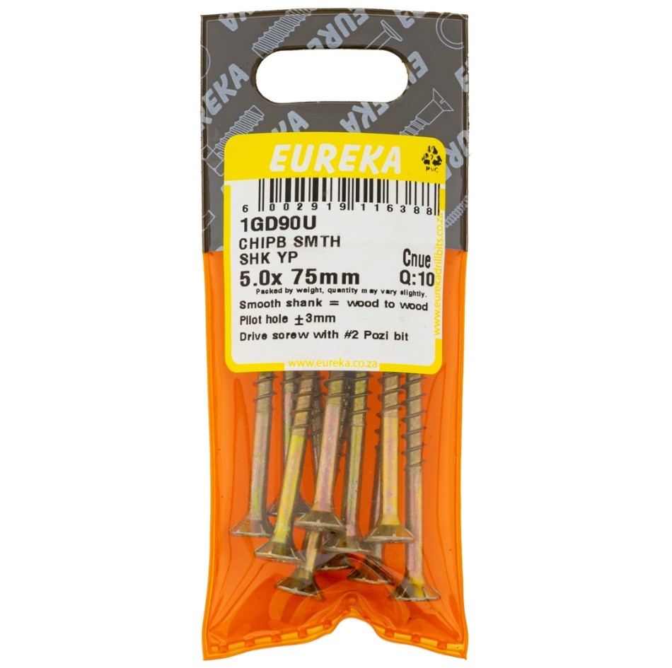 Chipboard Screws are ideal for chipboard and softer types of wood.The smooth shank part of the screw allows it to spin in the top piece of wood and at the same time pull the bottom piece tightly against the top piece, thus leaving no gap between the two.The smooth shank prevents the screw head from pulling into the top piece of wood while it is driven into the bottom piece.These screws feature Pozi drive heads.They are yellow passivated and have great weather resistance.