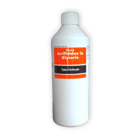 It is a 0.1% solution of acriflavine in pure glycerin. Acridines are potent antiseptics, and acriflavine, like other acridine derivatives, is effective against both Gram-positive and Gram-negative bacteria. It has the advantage of retaining its activity in the presence of body fluids and pus and is comparatively free from toxic or irritant action. Acriflavine is therefore suitable for the treatment of contaminated or suppurating (weeping) wounds, provided the wound has been thoroughly cleansed. Glycerin is used externally for its emollient effect, and when applied undiluted to mucous membranes or broken skin, it absorbs moisture and enables drugs held in solution to penetrate more readily. It is employed for its hygroscopic action in inflammatory conditions.
