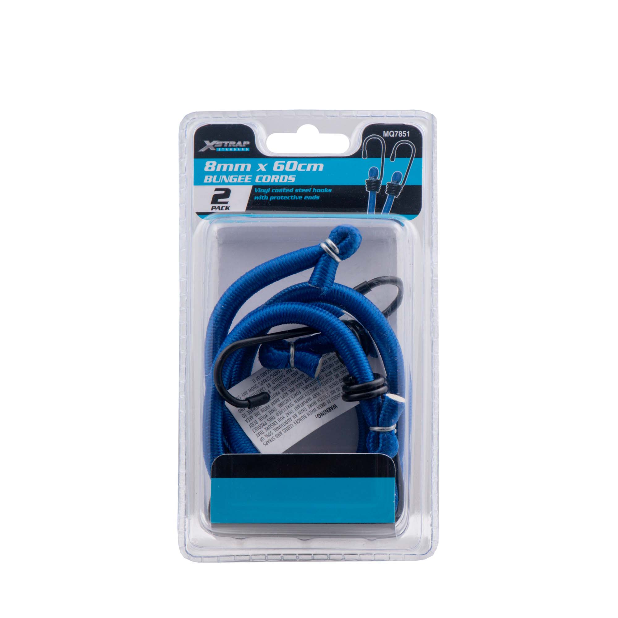 A pair of 60cm, 8mm round bungee cords, featuring a durable vinyl coating for resistance and secure use.