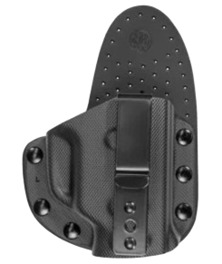 This IWB leather/polymer hybrid holster provides comfortable concealed carry for the APX Carry and is designed specifically for right-handed users. Its hybrid construction combines a premium leather backing with micro-ventilation holes for added comfort and breathability, along with a thermoformed polymer holster section for secure retention. The holster includes a corrosion-resistant steel belt clip and hardware, making it ideal for concealed carry in a variety of situations, including non-permissive environments, whether worn with or without a cover garment.