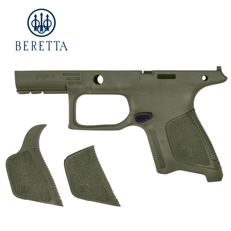 The Beretta APX grip is sold with two additional backstraps, offering both thin and large size options for a customized fit. Its unique modular chassis system allows users to replace or reconfigure the grip frame, including changing sizes and colors, without modifying or damaging the firearm. This modular design also makes customization, such as stippling, less risky since the frame can be easily swapped. Additionally, the ability to break the gun down into its basic subcomponents simplifies maintenance and upkeep for APX owners.