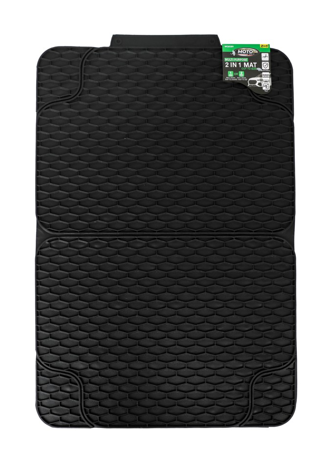 A flexible 68cm x 45.5cm PVC car mat that can be cut to size, serving as a versatile 2-in-1 solution.