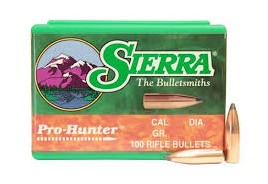 The Sierra Pro-Hunter .30 caliber 150 grain Spitzer Pointed (SPT) bullet is a traditional flat-base, cup-and-core hunting projectile designed for reliable performance on light- to medium-sized game. With a diameter of 0.308 inches and a relatively moderate ballistic coefficient, it delivers good accuracy and consistent expansion at typical hunting velocities, making it especially effective at short to medium ranges. Its tapered jacket promotes controlled mushrooming and adequate penetration, which has made it a long-standing, dependable choice among reloaders using cartridges like the .308 Winchester and .30-06 Springfield for general plains game and deer-sized animals.