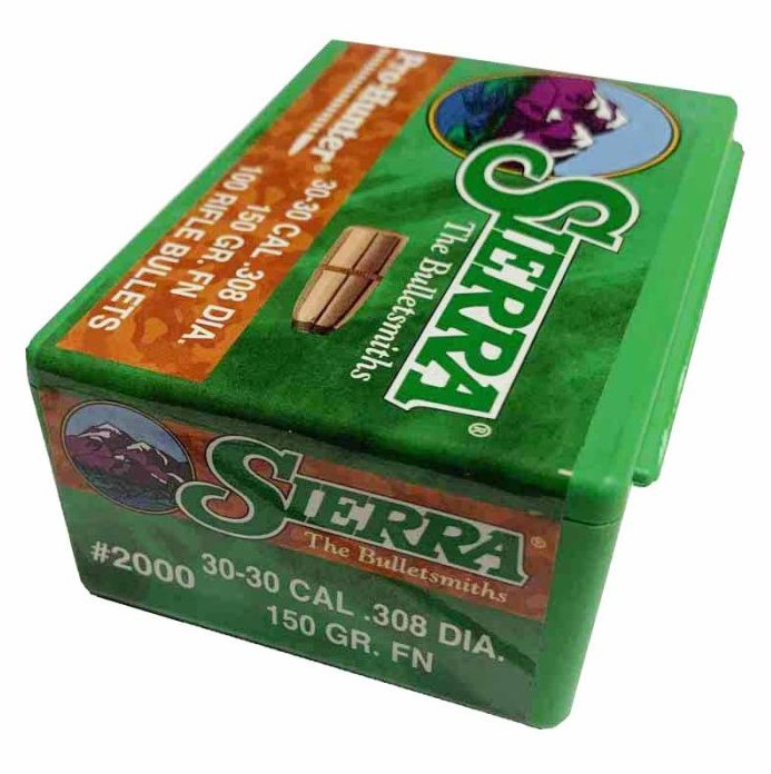 The Sierra .30 Caliber 150gr FN Pro-Hunter Bullet is a 150-grain flat-nose hunting bullet designed for .30-caliber cartridges, especially the .30-30 Winchester cartridge used in lever-action rifles with tubular magazines. Its jacketed soft-point construction promotes reliable expansion and controlled penetration on medium game, while the flat-nose design ensures safe feeding in tubular magazines during reloading and shooting.
