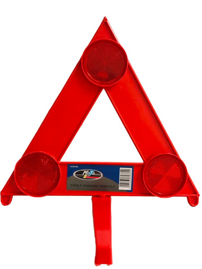 A single, standard warning triangle for immediate, essential roadside safety and visibility during emergencies.