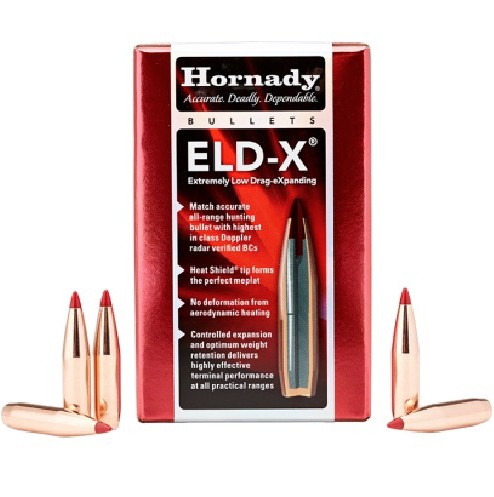 The ELD-X® (Extremely Low Drag  eXpanding) bullet is an advanced, match-accurate hunting bullet designed for consistent performance across all practical distances. It features a high ballistic coefficient that supports extended range and improved aerodynamic efficiency, helping maintain accuracy and energy retention downrange. Engineered for controlled expansion, it delivers reliable terminal performance whether at close or long range, making it a versatile option for all-range hunting applications.