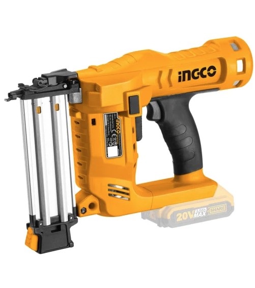 The Ingco Cordless Brad Nailer 20V is a lightweight and efficient power tool designed for precision nailing in woodworking, furniture assembly, and general carpentry tasks. Powered by a 20V lithium-ion battery, it delivers cordless convenience and consistent performance, eliminating the need for air compressors or hoses. Ideal for professional and DIY applications, this brad nailer offers portability, ease of use, and reliable fastening for a variety of materials, making it a versatile addition to any workshop or job site.
