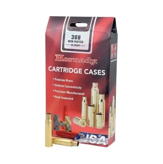 Hornady .308 Winchester Match reloading brass cases are manufactured with the same precision, attention to detail, and commitment to excellence that has established Hornady as a global leader in bullet production. After chamfering and deburring, each case is individually hand-inspected to ensure it meets the high standards expected by hunters and shooters. The brass is also measured for consistent wall concentricity and undergoes pressure calibration testing to verify uniform case expansion. This level of quality control promotes proper bullet seating in both the case and chamber, along with consistent powder charges and pressures, resulting in optimal velocities and highly repeatable accuracy.