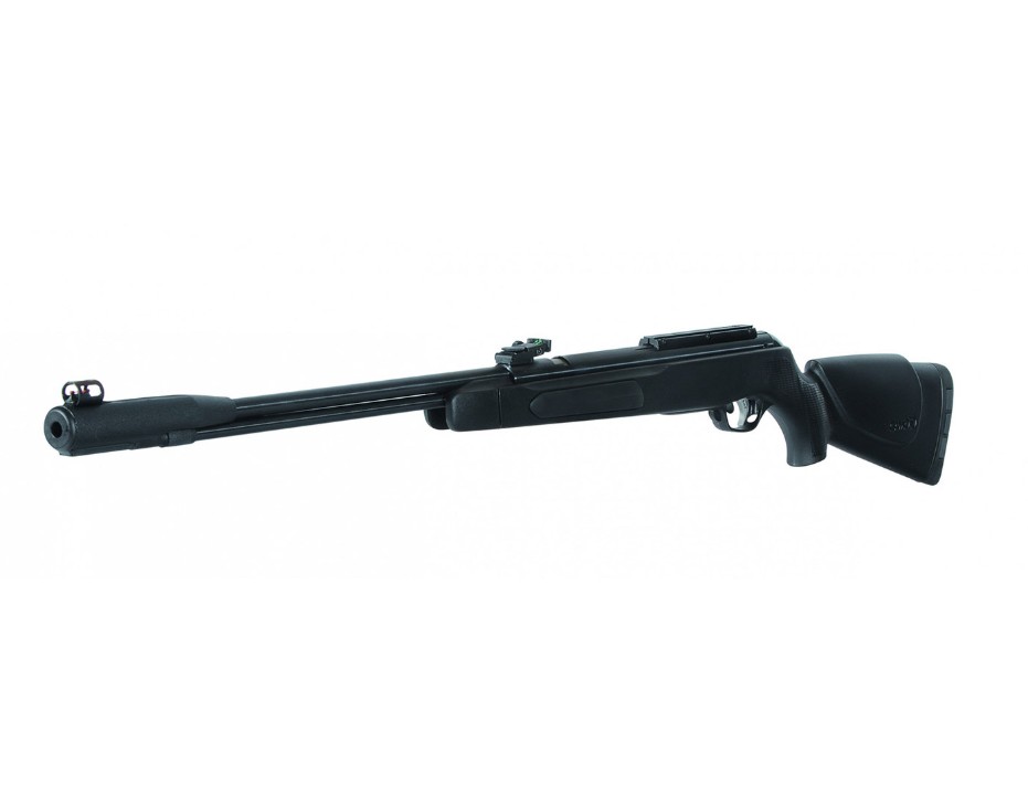 A high-powered, precision airgun, with a fixed barrel. The fixed-barrel system provides greater accuracy, and the power of this airgun allows one to shoot with great accuracy at targets over 40 metres away. The airgun comes with a synthetic, hunting-style butt, but it is commonly used for target-practice.�Incorporates the SWA (SHOCK WAVE ABSORBER), a new nock exclusive to GAMO, which thanks to its 3 removable parts can dampen the recoil by 74% compared with a standard nock, and�the TRUGLO system, a revolutionary fibre optic gun sight which produces the brightest fibre optics�providing a bright and dependable sight picture in any light.