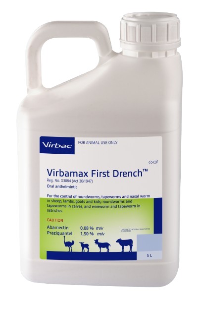 Oral anthelmintic for the control of roundworms, tapeworms and nasal bot in sheep, lambs, goats and kids. Wireworm and tapeworm in ostriches. Roundworms and tapeworms in calves. COMPOSITION: Abamectin 0,08% m/v, praziquantel 1,50% m/v. COMPOSITION: Abamectin 0,08% m/v, praziquantel 1,50% m/v. Roundworm, nasal worm and tapeworm remedy for sheep, goats, cattle and ostriches controls Australian itch mite 25ml per 10kg body mass. Effective against all 4 types of tapeworms, milk, serrated, narrow and liver tapeworm. Ovicidal: Roundworm eggs present in the animal at the time of dosing are prevented from hatching.