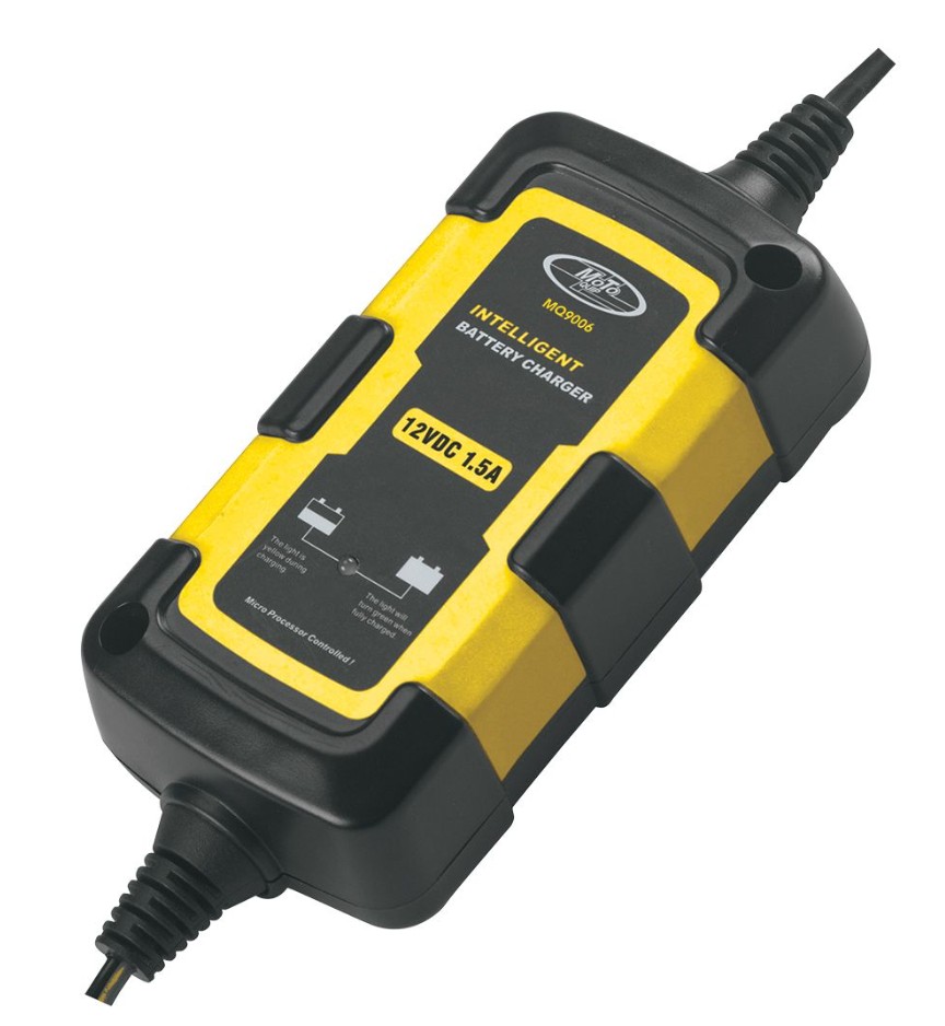 A smart 1.5-amp MQ charger using an intelligent cycle to maintain batteries safely and prevent overcharging.