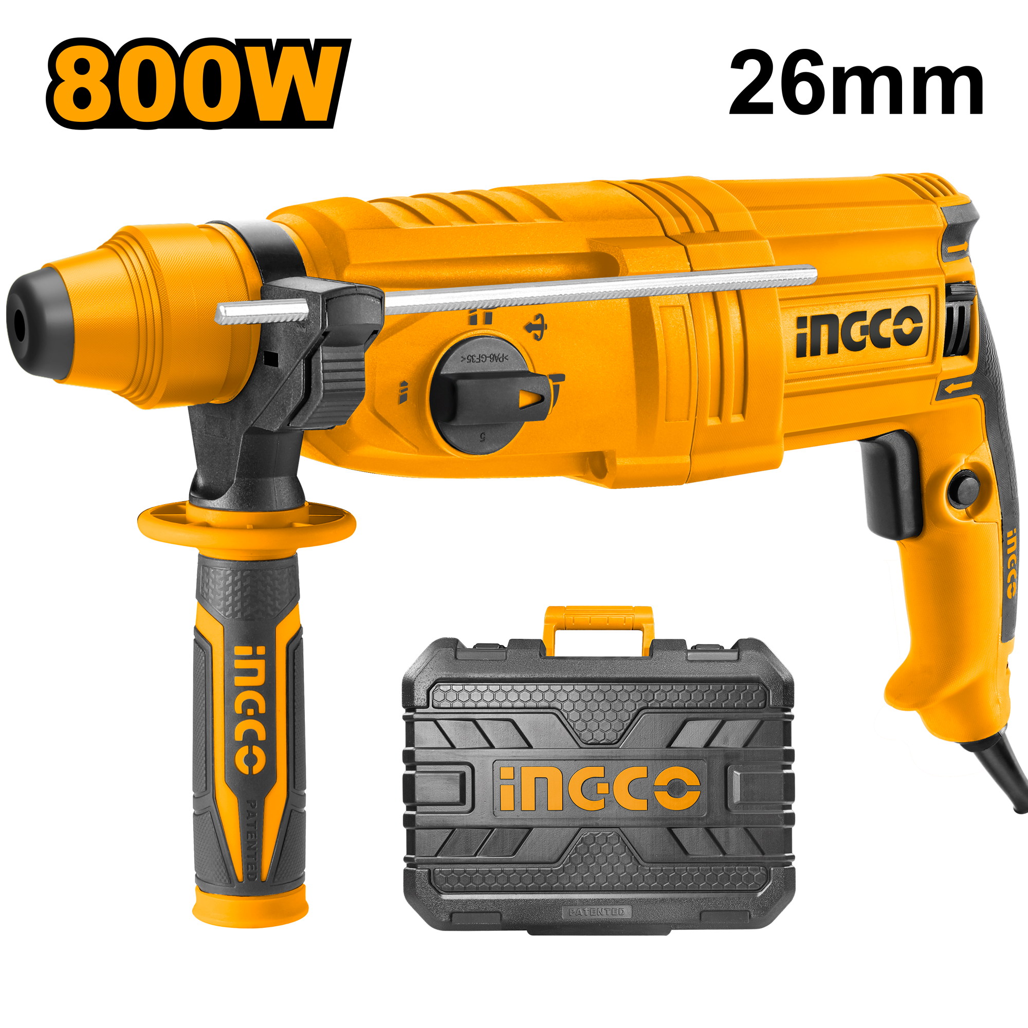 The product features voltage 220-240v, input power of 800w, no load speed of 0-1100rpm, comes with a plus chuck system and is packed by bmc with 3 drills and 2 chisels.