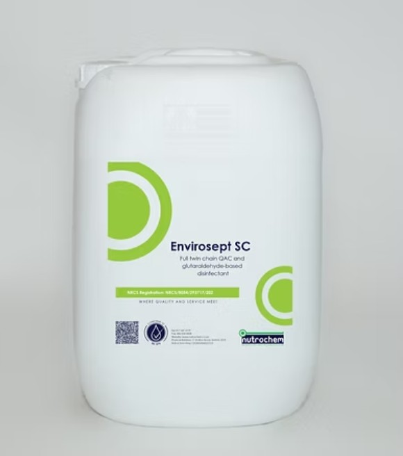 Envirosept SC is a disinfectant formulated with glutaraldehyde and full twin-chain QAC, designed to provide effective control against a broad spectrum of gram-positive and gram-negative organisms, including Pseudomonas aeruginosa, Escherichia coli, and Sta