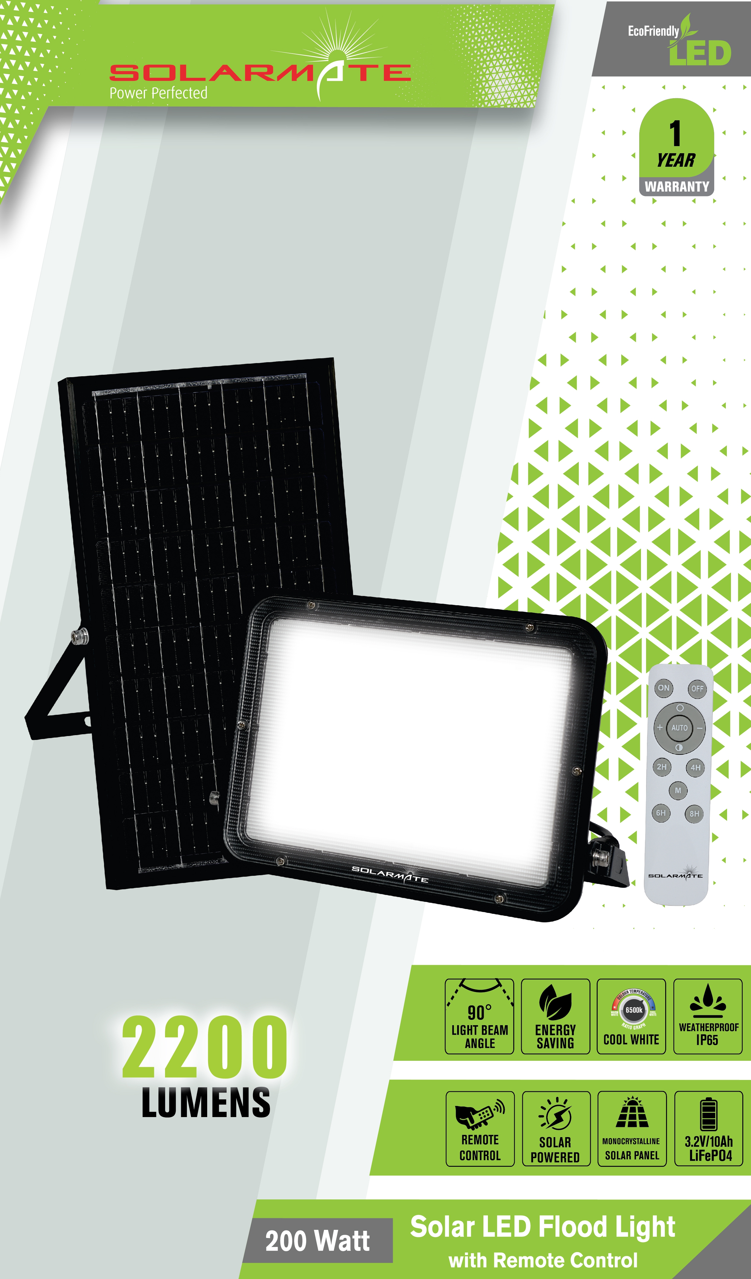 Solarmate 200-Watt Solar LED Flood light with remote control I 1 Year Warranty