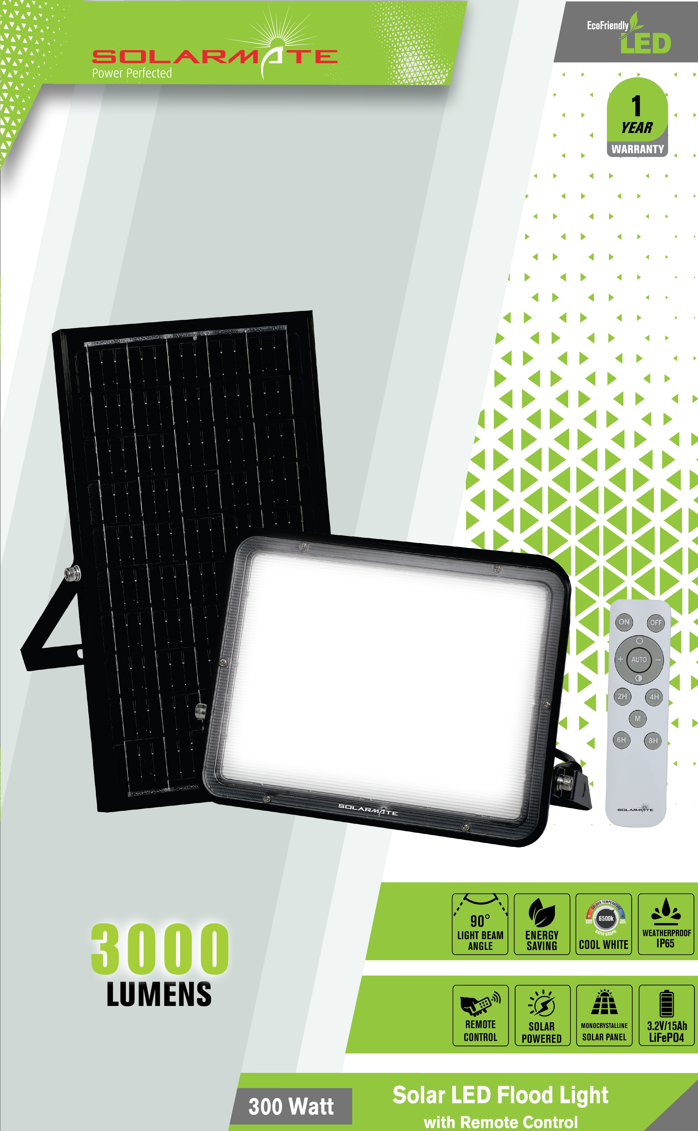 Solarmate 300-Watt Solar LED Flood light wit remote control I 1 Year Warranty.