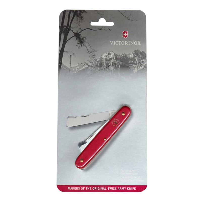 The Victorinox Budding Knife Red Blist V3.9020.B1 is a professional-grade tool specifically designed for nurseries and gardeners. This versatile knife is essential for budding and grafting, especially when working with fruit trees, roses, ornamental trees, and shrubs. Featuring a straight stainless steel blade paired with a bark lifter, this knife makes precise incisions and gently lifts bark to encourage healthy bud growth and plant propagation.