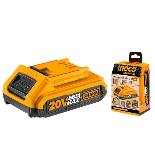 Voltage: 20V. Lithium-Ion 2.0Ah battery. LED battery power indicator. One battery fits all P20S multiple tools. Packed by colour box.