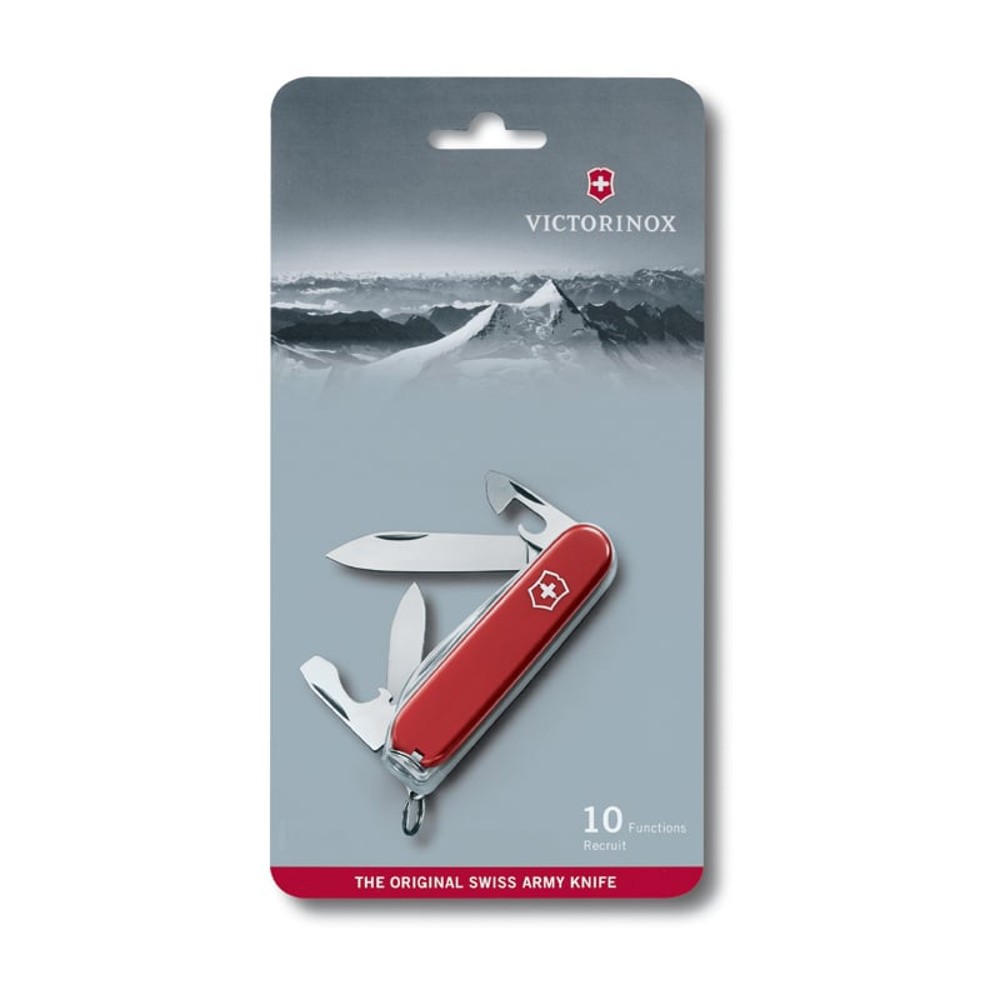 Lightweight, medium sized knife that is an everyday multitasker, either for your backpack or back pocket, featuring ten functions, including a can opener with small screwdriver. 1. Large Blade 2. Small Blade 3. Can Opener 4. Screwdriver 3 mm 5. Toothpick 6. Tweezers 7. Bottle Opener 8. Screwdriver 6 mm 9. Wire Stripper 10. Key Ring Colour Red Opening System Manual Handle ABS/Cellidor Blade Steel Stainless Steel Edge Type Plain Closed Length 84 mm Weight 47 g