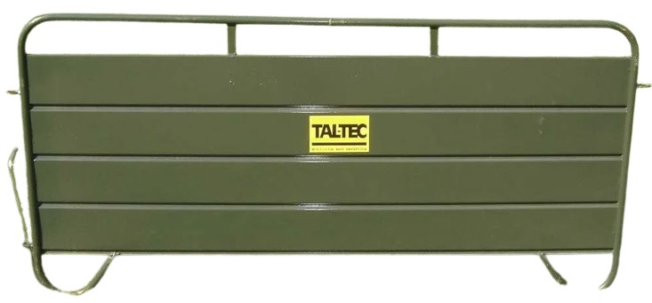 The Tal-Tec TSK2 sheep crush panel is designed for creating a portable sheep kraal that can be easily moved when necessary. It also serves well as a crush section, featuring a closed side with sheet metal to prevent scaring the sheep when moving alongside them. Each panel measures 1.85 meters in length and 900 millimetres in height, and includes a steel pin for connecting the panels together.