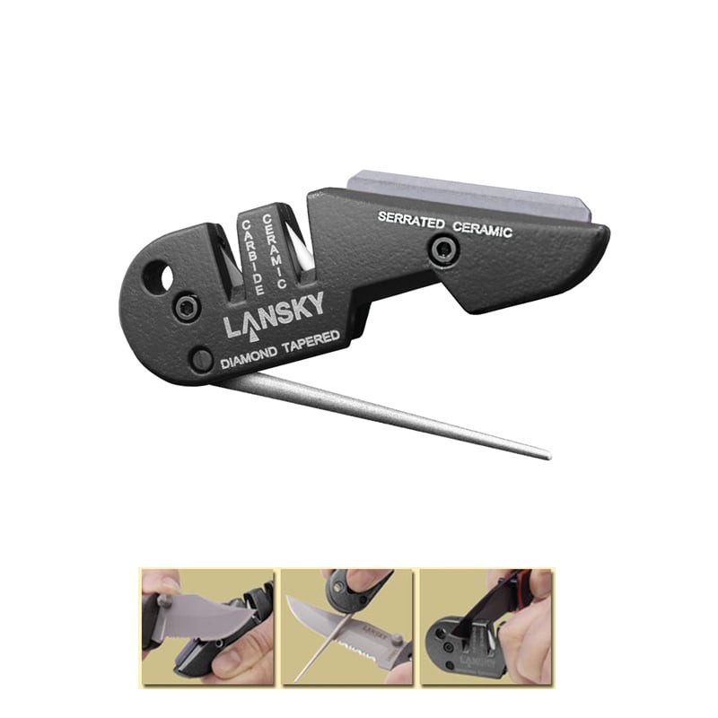 A first responder for field repairs on all types of knife blades. It's like having an entire sharpening kit right in your pocket, designed to tackle regular or serrated blades, gut hooks, hunting, and fishing blades.