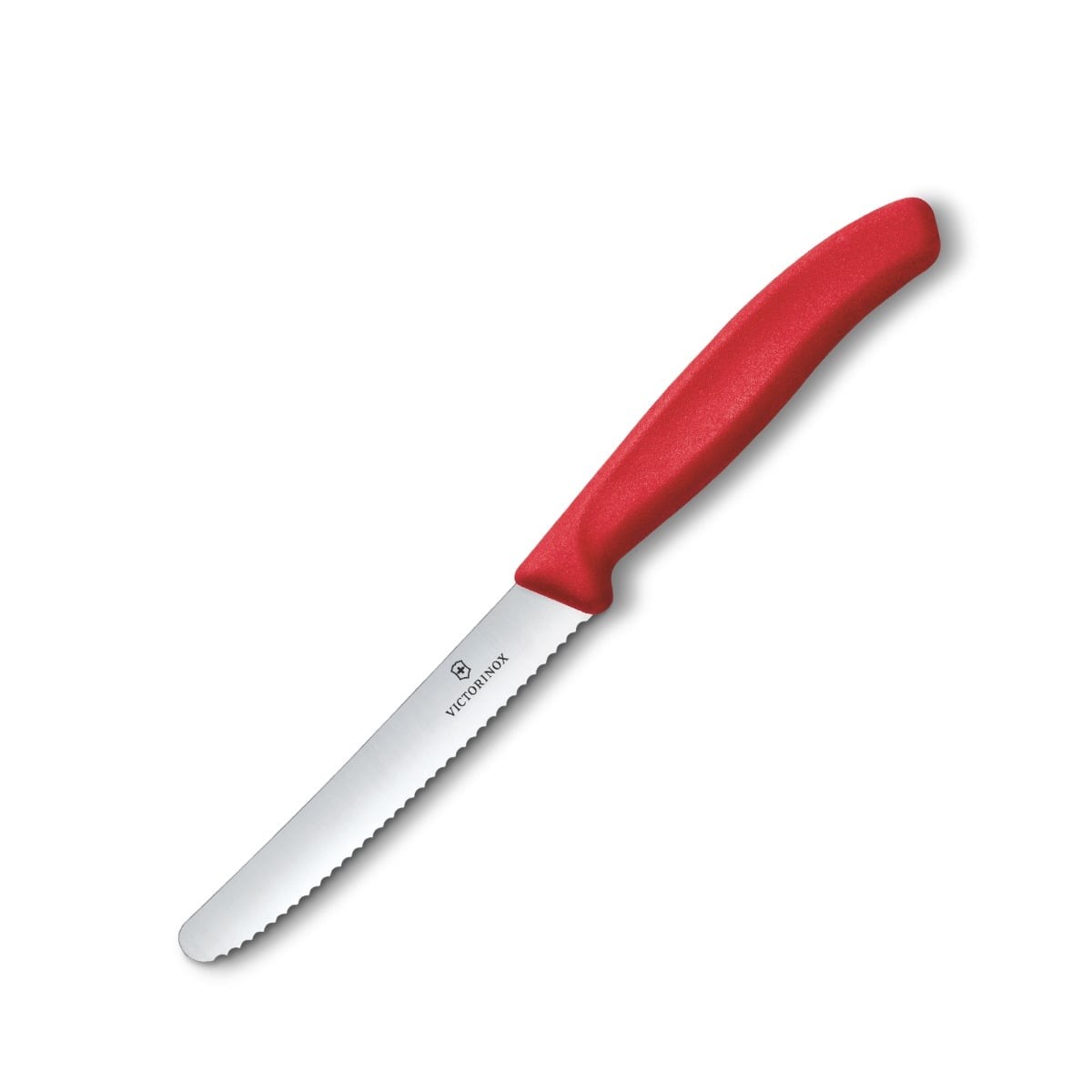 Serrated knife from the Swiss quality brand Victorinox. This knife has many uses, such as peeling and cutting fruit and vegetables, cutting hard rolls, sausage, cheese, etc. Also ideal as a steak knife. The knife has a serrated blade made of high-alloy, optimally hardened stainless steel, which guarantees that it will stay sharp for a long time. The handle is made of dishwasher-safe plastic. This knife is available in four different colours.