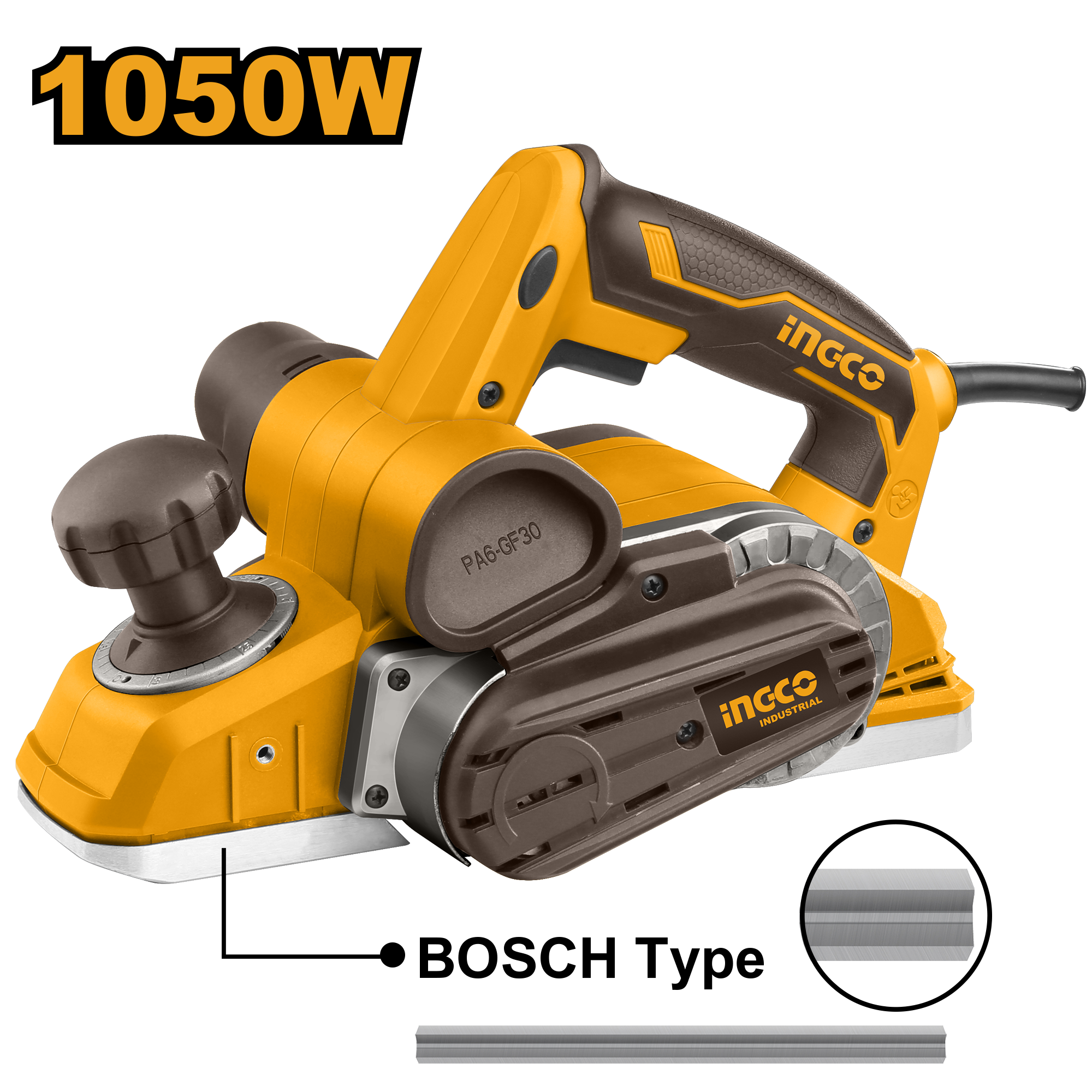 Voltage: 220 - 240V ~ 50/60Hz. Input power: 1 050W. No-load speed: 16 000 rpm. Planing width and depth: 82 x 3 mm. Heavy-duty aluminium base. Aluminium side cover. Self-cooling belt system. Includes: 1 x belt, 1 x parallel guide set, 1 x depth guide, and 1 set of extra carbon brushes. Packed by colour box.
