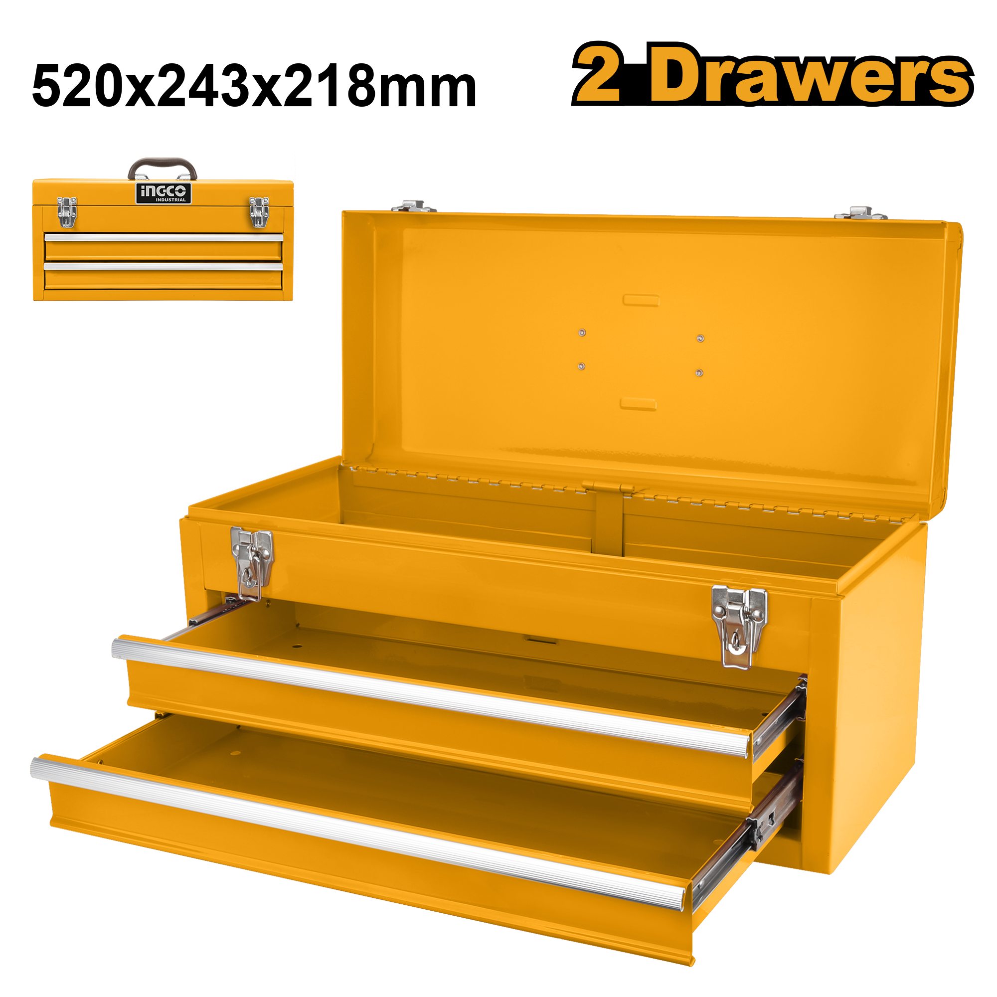 Includes 2 drawers. Overall size: 520 x 218 x 243 mm. Cabinet thickness: 0.8 mm. Drawer thickness: 0.6 mm. Includes 2 drawers measuring 449 x 196 x 54 mm. Packed by carton box.