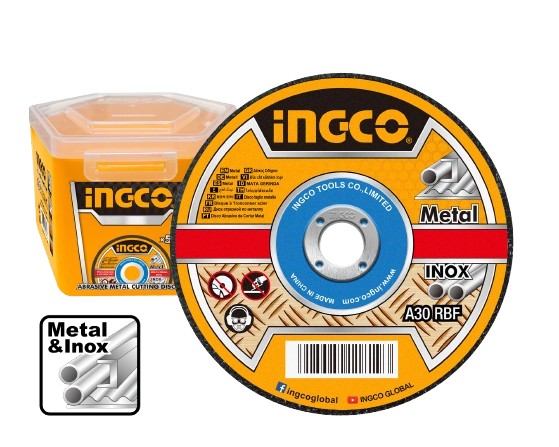 50-piece set of 115 mm (4-1/2") x 1.2 mm (3/64") x 22.2 mm (7/8") flat centre cutting discs for metal and inox. Packed by plastic box.
