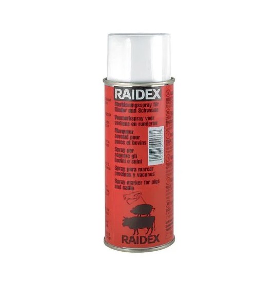 The Marking Aerosol Red Raidex Swavet is a pressurised spray can used for livestock identification, typically supplied in 400�500 ml sizes. It is designed for easy handling and quick application, allowing for efficient marking of animals in agricultural settings.