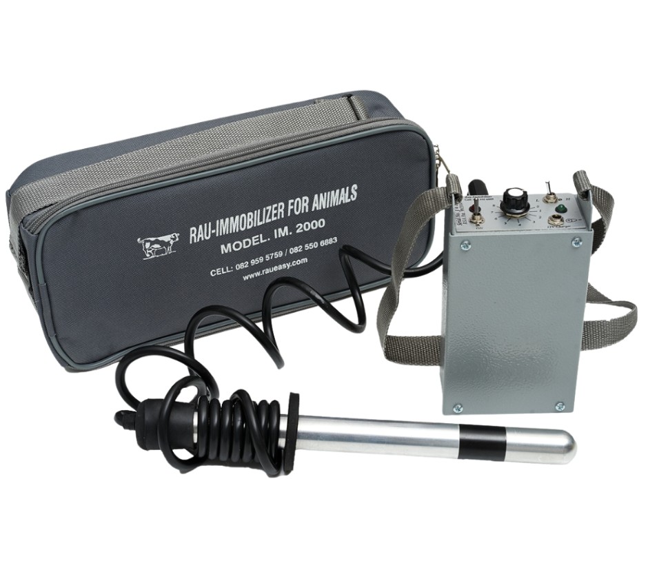 The immobilizer is designed for the electronic restraint of cattle during procedures such as branding, dehorning, castration, hoof trimming, and minor treatments. It works by using a very low electrical current to immobilize animals with minimal stress. It has no known negative effects on pregnant animals at any stage of pregnancy and has also been successfully used on horses and wildlife. This system is built to a high standard of quality and reliability.