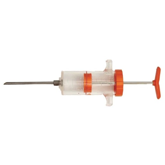 The Swavet G�nia Marinating Syringe 50ml is a highly durable nylon syringe designed for repeated use and reliable performance. Its reusable construction makes it a practical long-term solution, while replacement washers are available to help maintain efficiency over time. The syringe also features a metal thread for added strength and durability.
